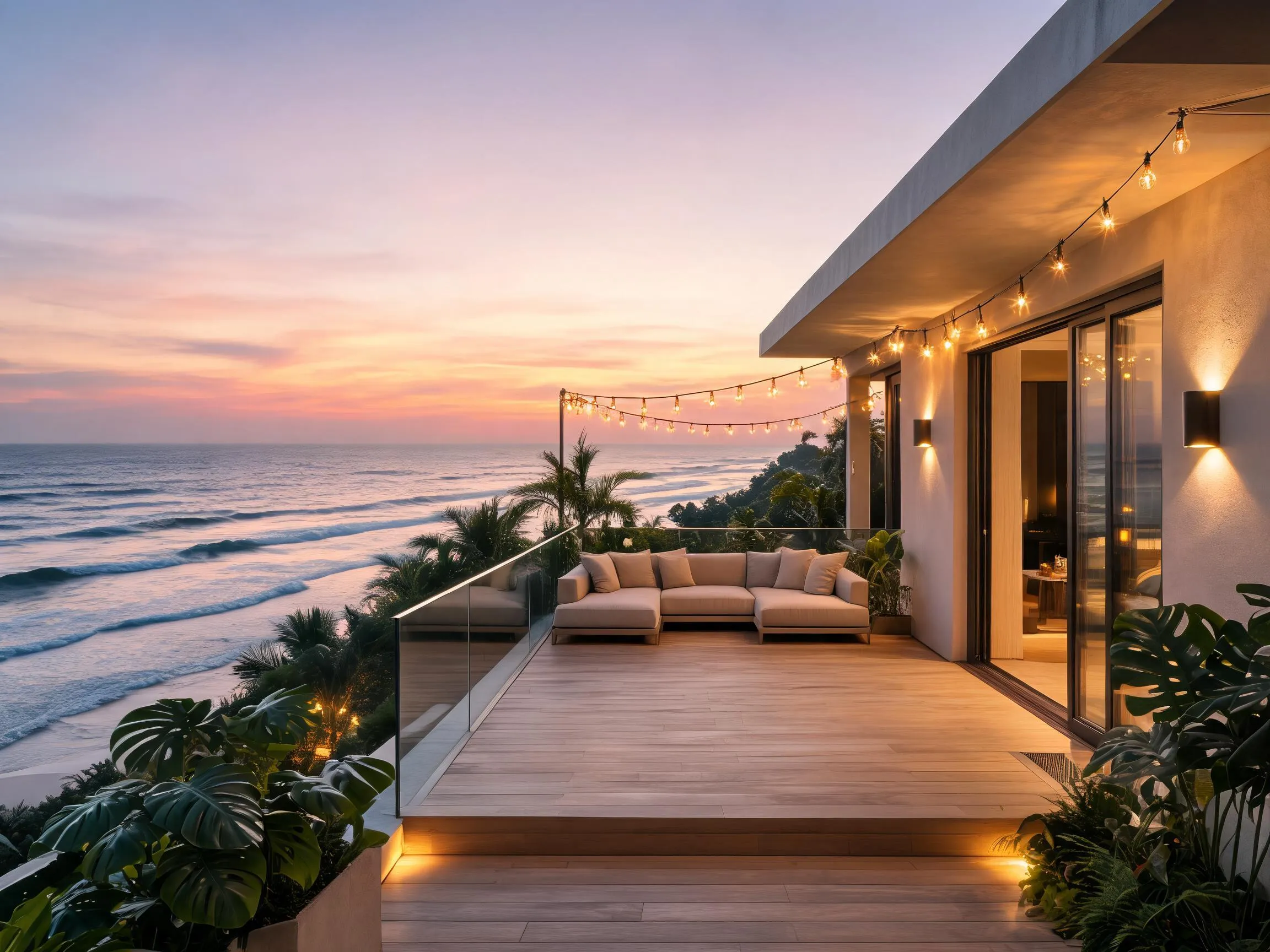An ocean terrace at sunset
